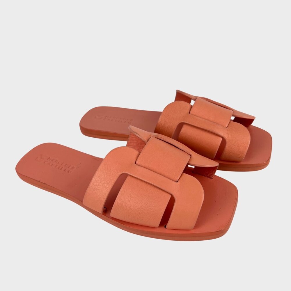 Mercedes Castillo Womens Coraline Slide Sandals Coral Leather Flat size 6.5
